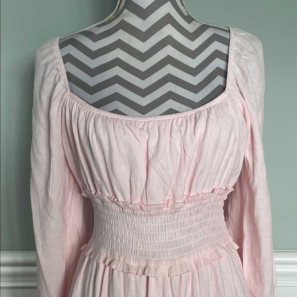 💥NWOT💥TRIXXI Light Pink Long Sleeve Smocked Waist Tiered Dress Size XL - Picture 3 of 12